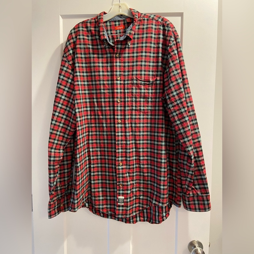 Izod Red and Green Plaid Casual Shirt